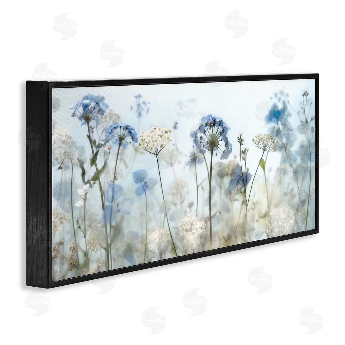 Blue Wildflower Blooms Black Frame Print Wall Art, Home Decor by Irene Weisz