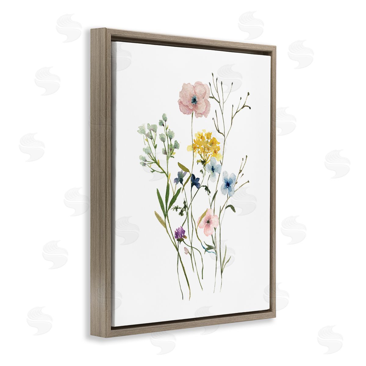 Wild Country Blooms Brown Floating Frame Canvas Wall Art, Home Decor by Livi Finn