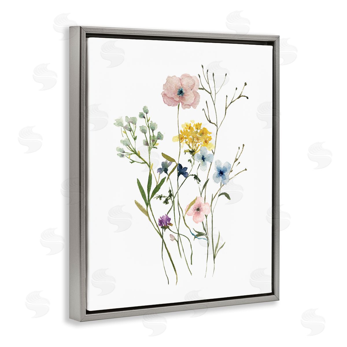 Wild Country Blooms Grey Floating Frame Canvas Wall Art, Home Decor by Livi Finn
