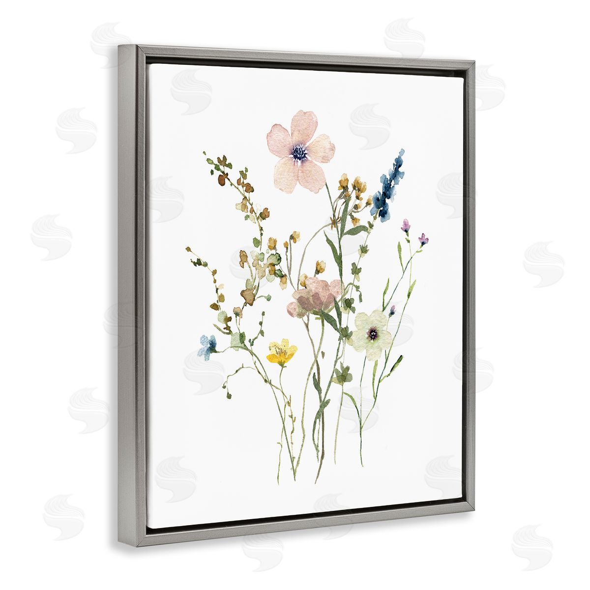 Soft Forest Blooms Grey Floating Frame Canvas Wall Art, Home Decor by Livi Finn
