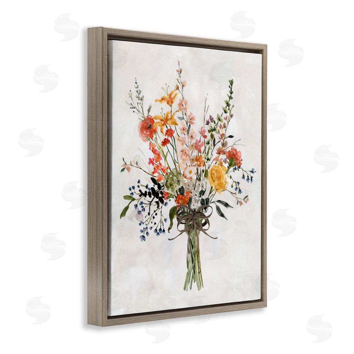 Enchanting Floral Bouquet Brown Floating Frame Canvas Wall Art, Home Decor by Carol Robinson