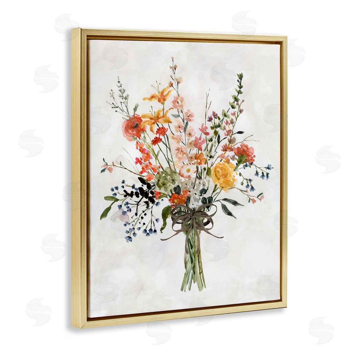 Enchanting Floral Bouquet Gold Floating Frame Canvas Wall Art, Home Decor by Carol Robinson