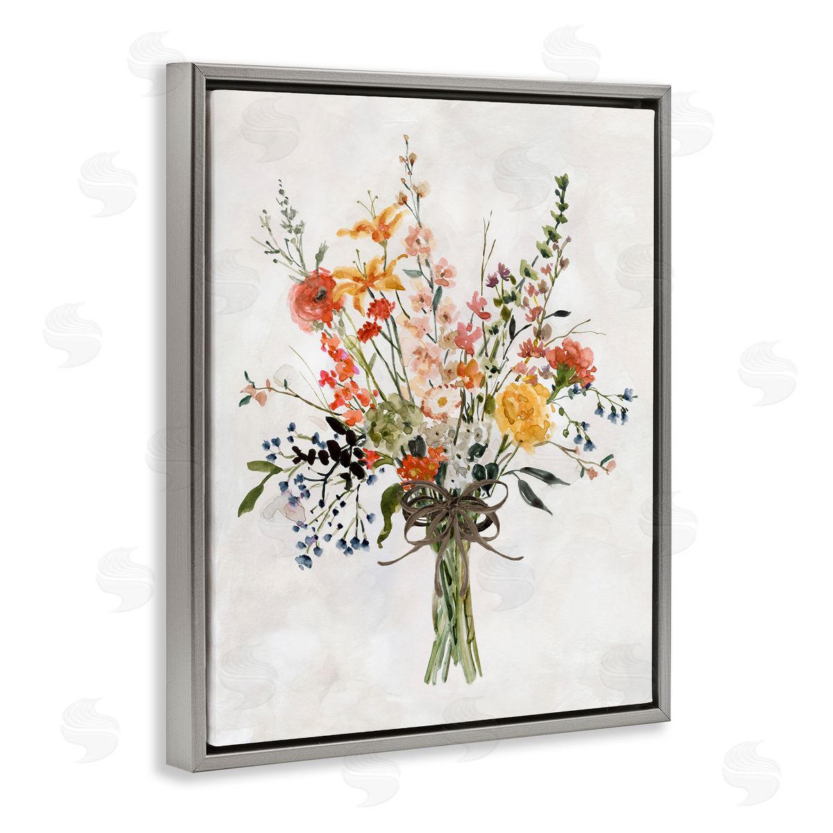 Enchanting Floral Bouquet Grey Floating Frame Canvas Wall Art, Home Decor by Carol Robinson