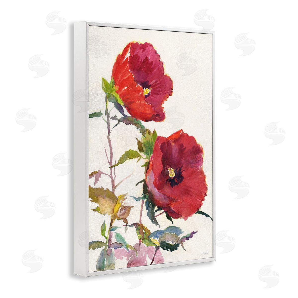 Bold Red Poppies White Frame Print Wall Art, Home Decor by Theresa Heidel