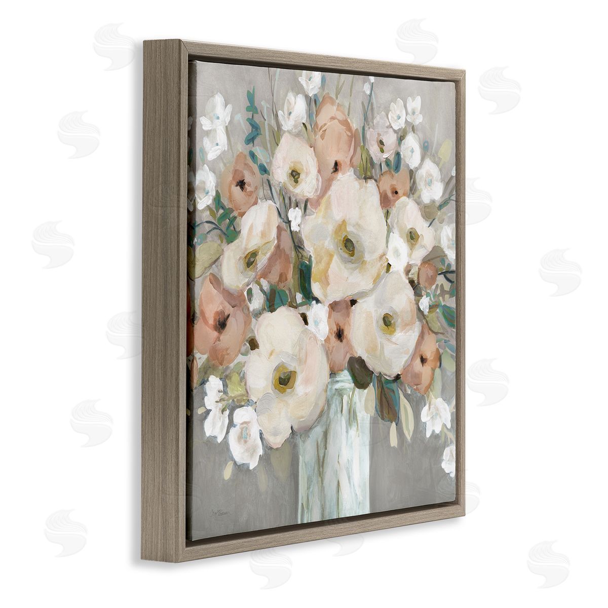 Bouquet of Pastels Brown Floating Frame Canvas Wall Art, Home Decor by Carol Robinson