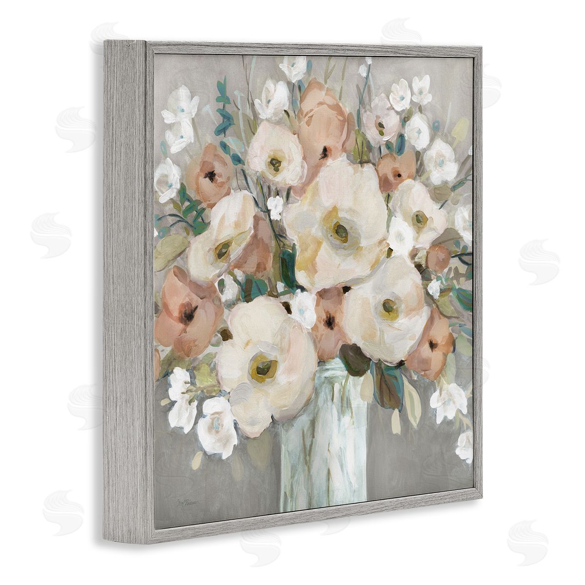Bouquet of Pastels Grey Frame Print Wall Art, Home Decor by Carol Robinson