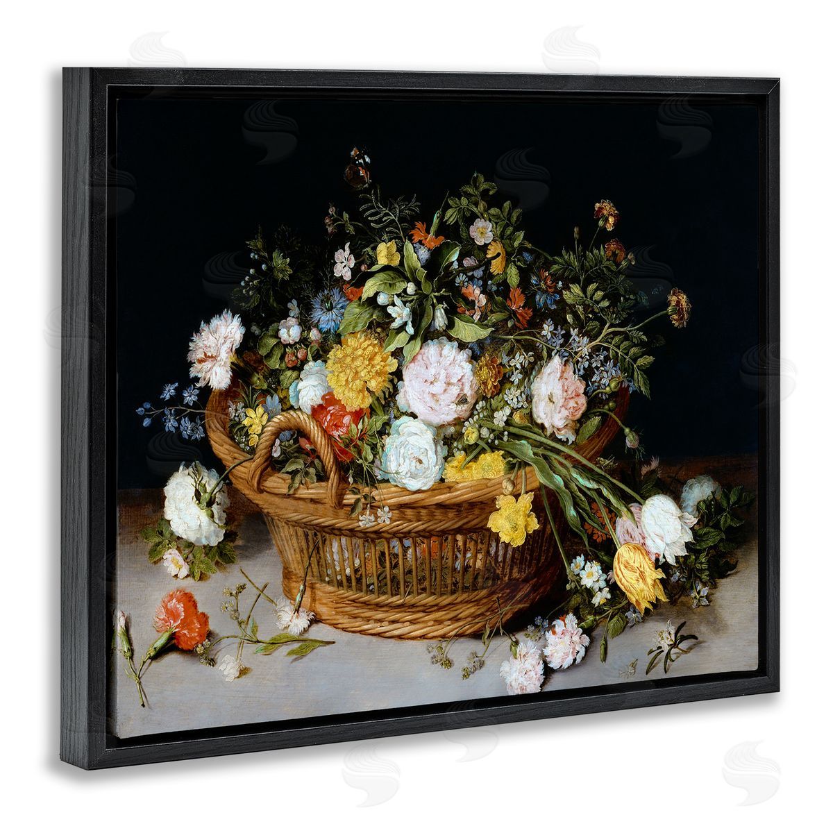 CAD Designs Vintage Flower Basket Black Floating Frame Canvas Wall Art Print