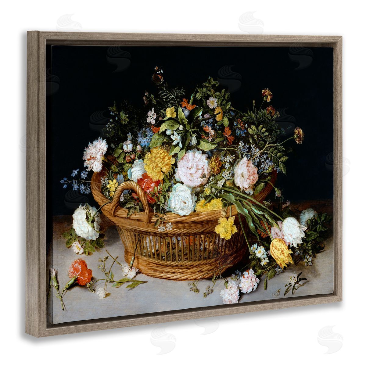 CAD Designs Vintage Flower Basket Brown Floating Frame Canvas Wall Art Print