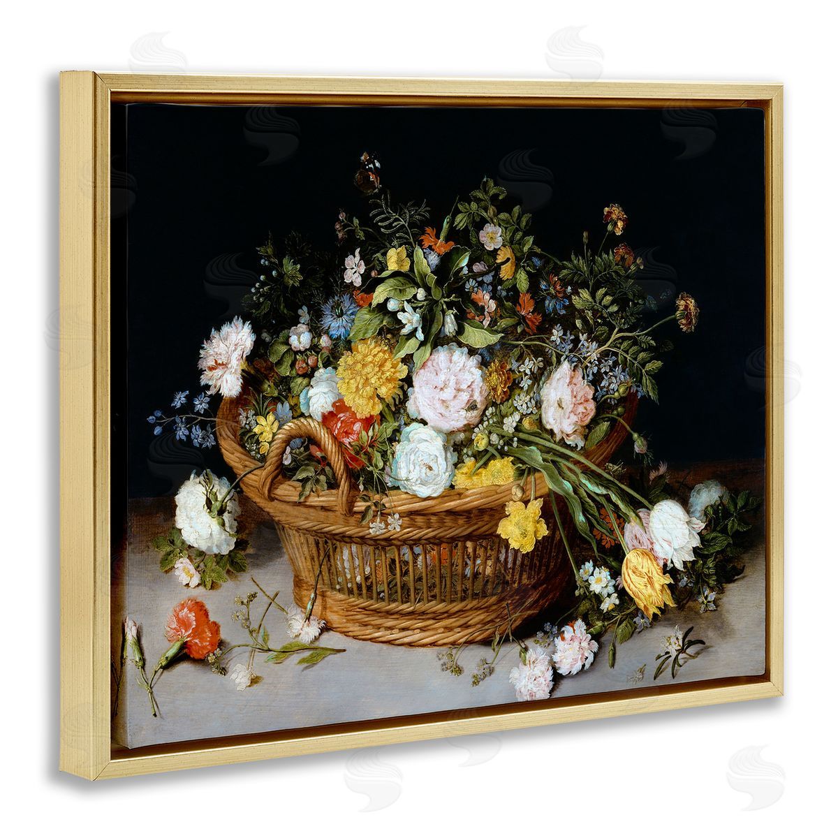 CAD Designs Vintage Flower Basket Gold Floating Frame Canvas Wall Art Print