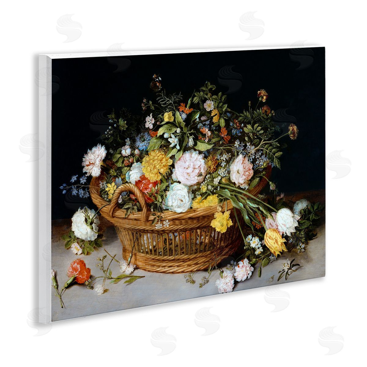 CAD Designs Vintage Flower Basket Wooden Wall Plaque Art Print