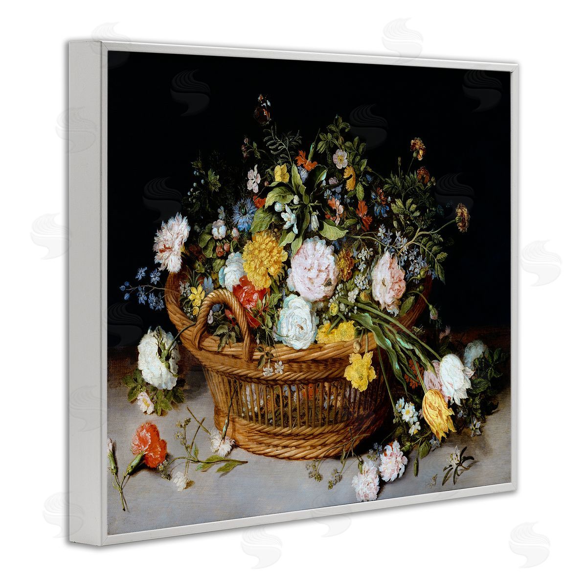 CAD Designs Vintage Flower Basket White Framed Giclee Wall Art Print