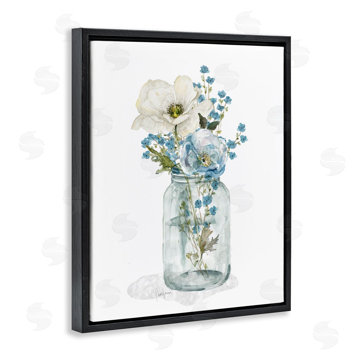 Soft Flower Jar Black Floating Frame Canvas Wall Art, Home Decor by Livi Finn