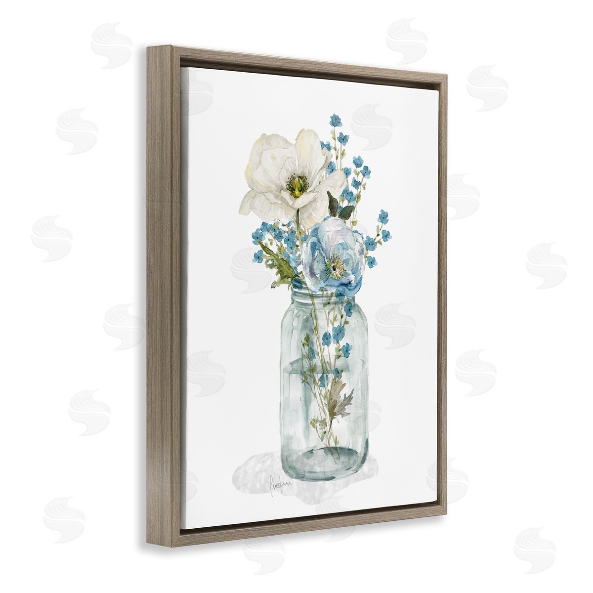 Soft Flower Jar Brown Floating Frame Canvas Wall Art, Home Decor by Livi Finn