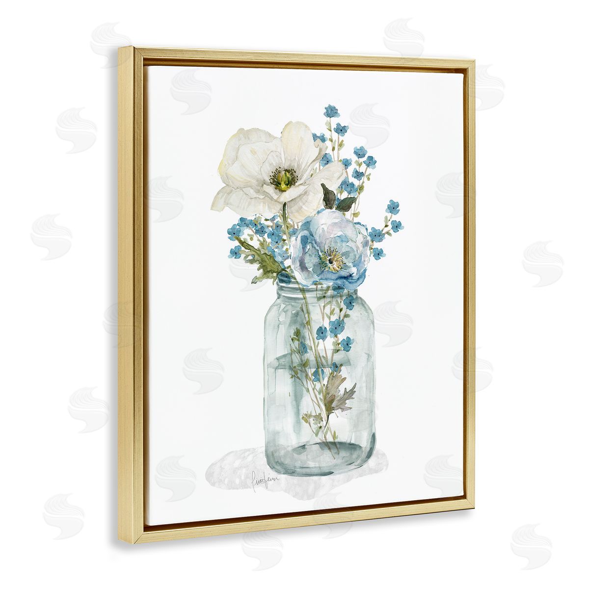 Soft Flower Jar Gold Floating Frame Canvas Wall Art, Home Decor by Livi Finn