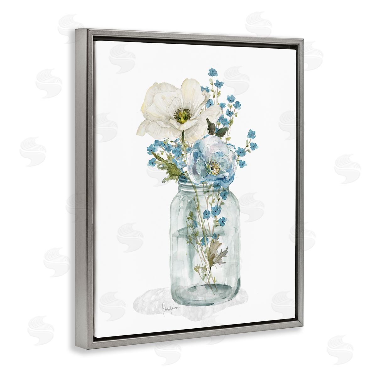 Soft Flower Jar Grey Floating Frame Canvas Wall Art, Home Decor by Livi Finn