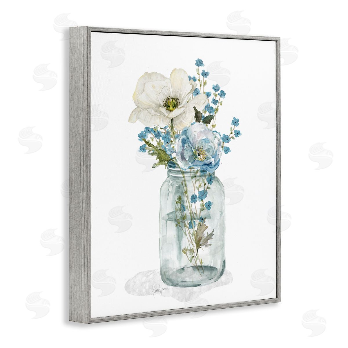Soft Flower Jar Grey Frame Print Wall Art, Home Decor by Livi Finn