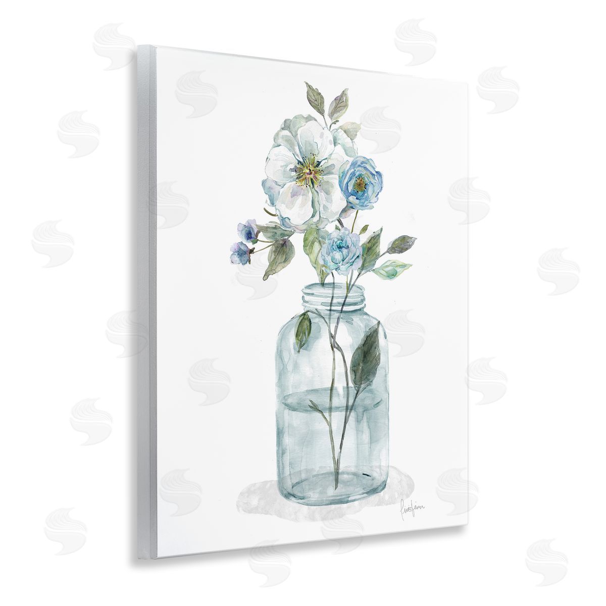 Soft Blue and White Flowers Wood Plaque Wall Art, Home Decor by Livi Finn