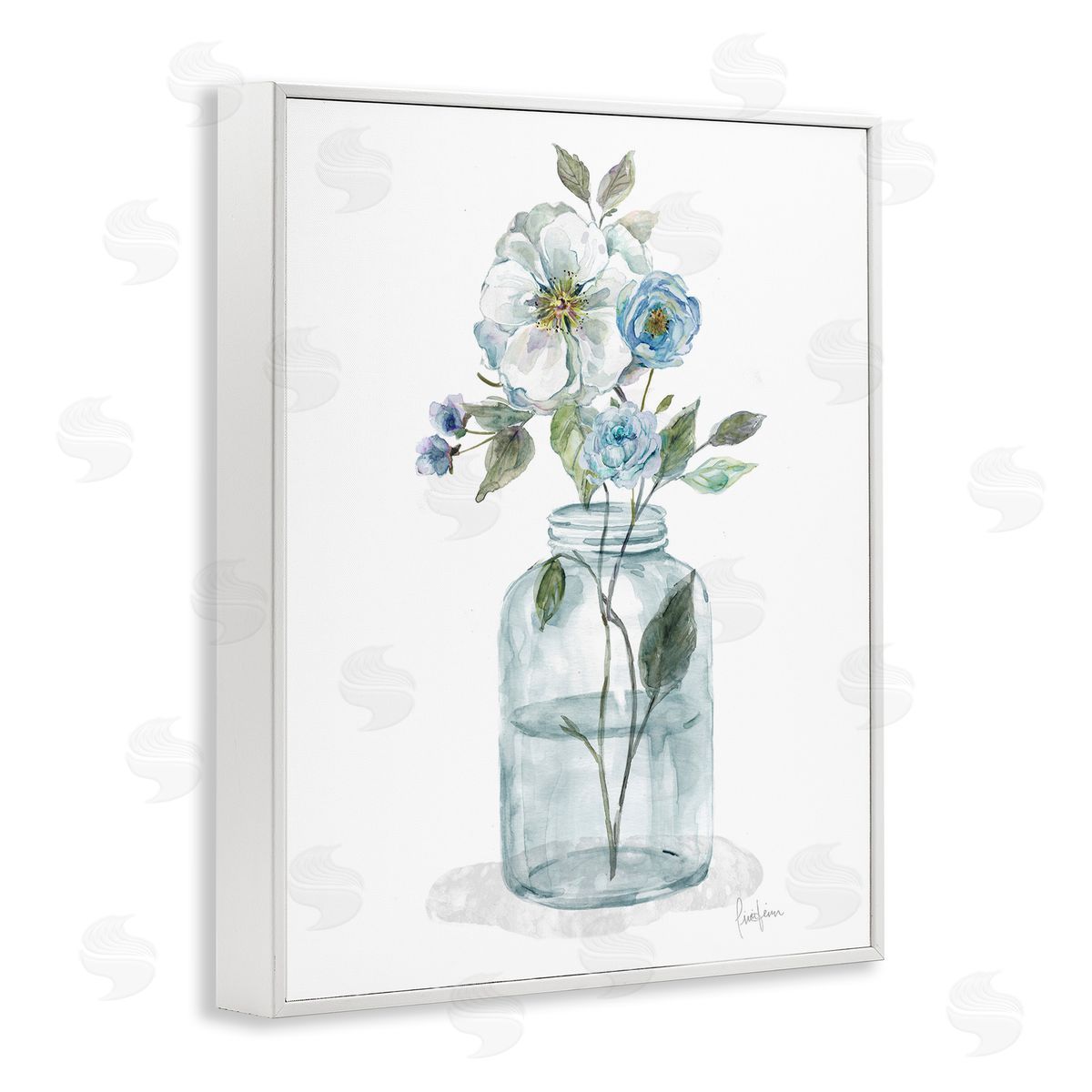Soft Blue and White Flowers White Frame Print Wall Art, Home Decor by Livi Finn
