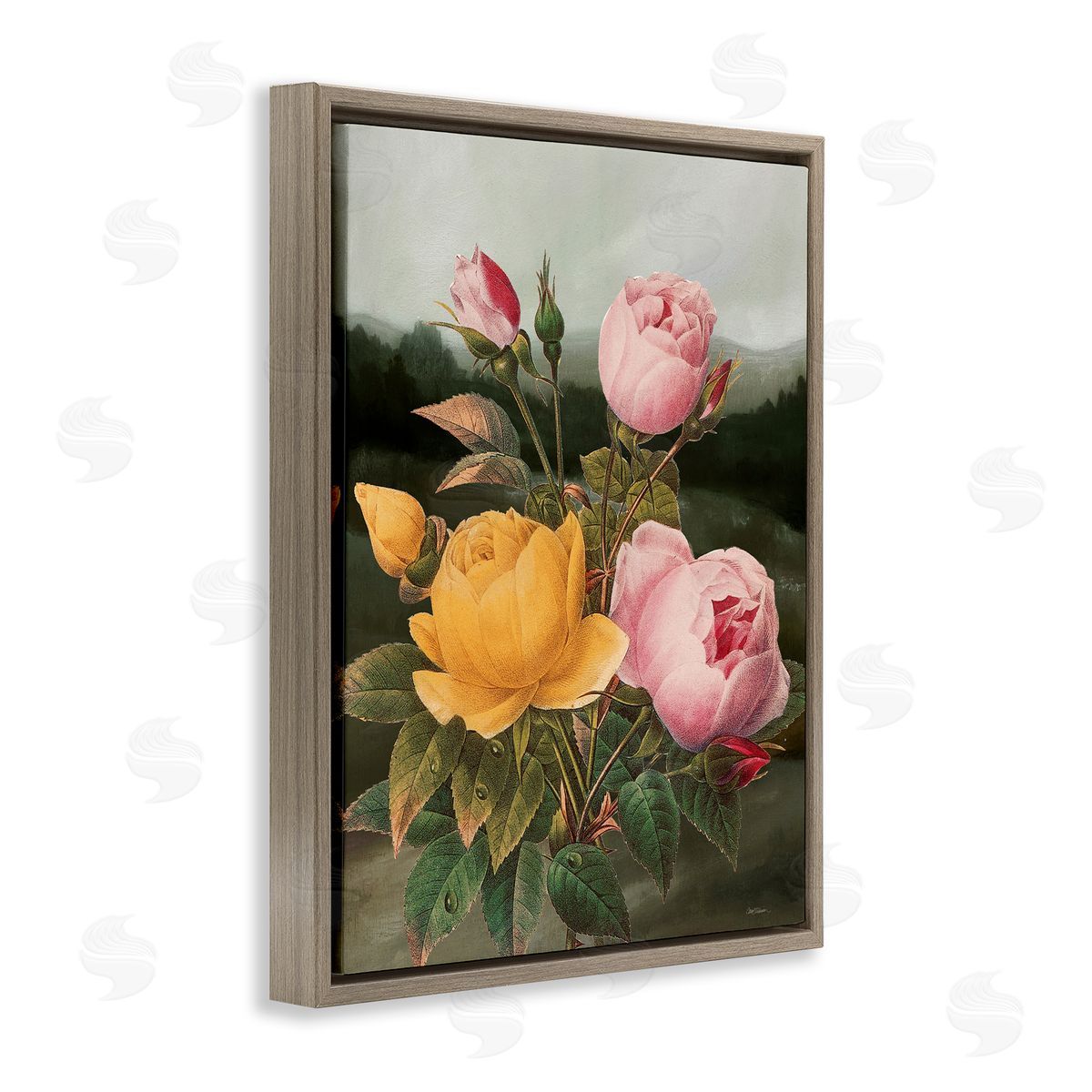 Vintage Peony Blooms Brown Floating Frame Canvas Wall Art, Home Decor by Carol Robinson