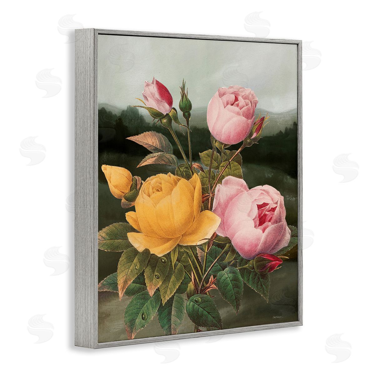 Vintage Peony Blooms Grey Frame Print Wall Art, Home Decor by Carol Robinson