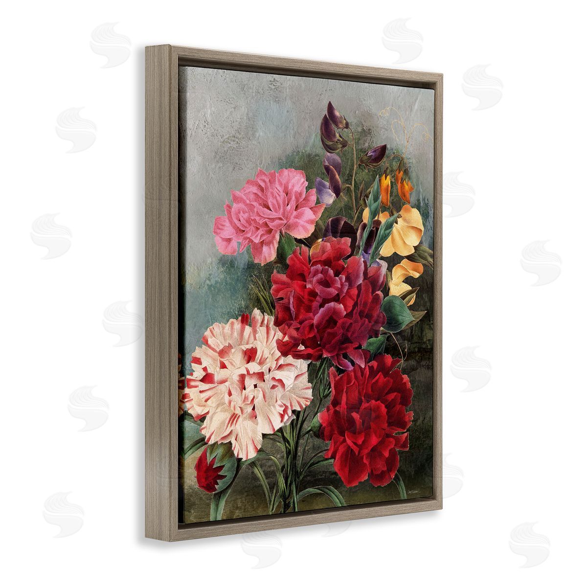 Vintage Geranium Blooms Brown Floating Frame Canvas Wall Art, Home Decor by Carol Robinson