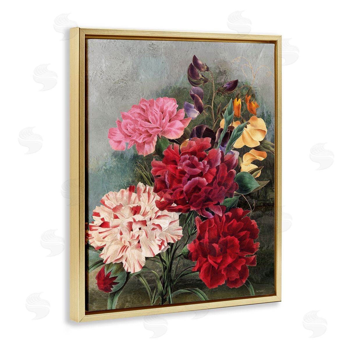 Vintage Geranium Blooms Gold Floating Frame Canvas Wall Art, Home Decor by Carol Robinson