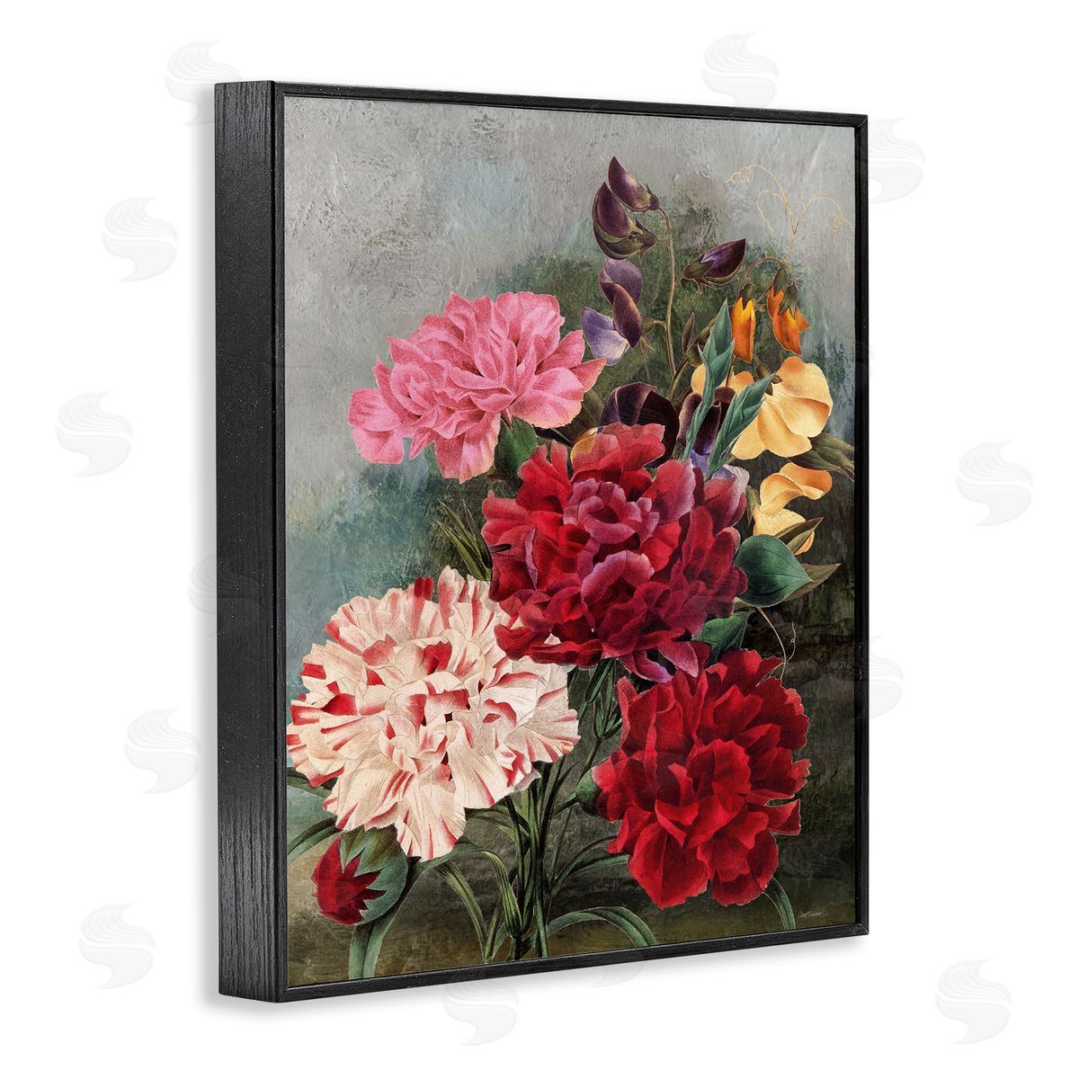 Vintage Geranium Blooms Black Frame Print Wall Art, Home Decor by Carol Robinson