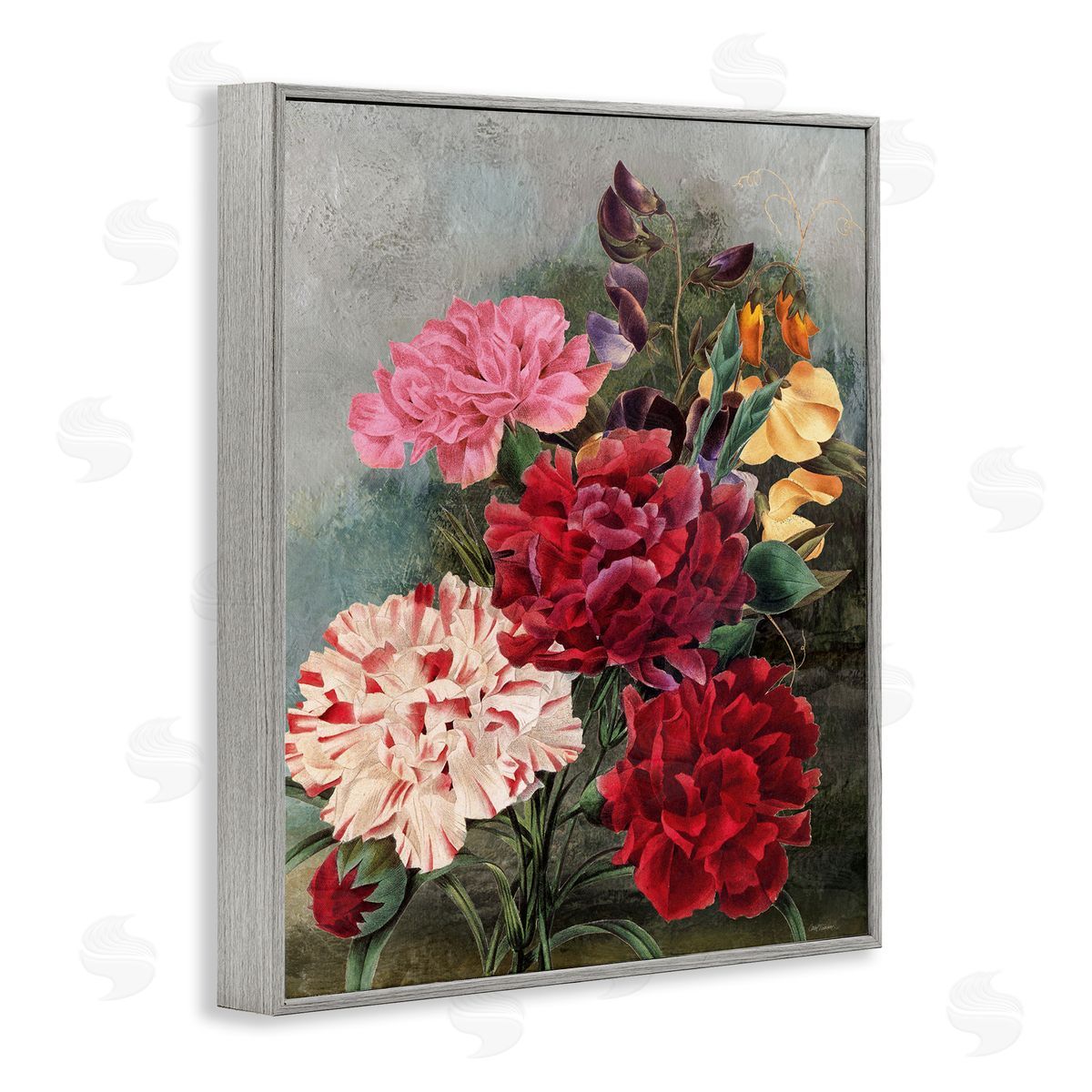 Vintage Geranium Blooms Grey Frame Print Wall Art, Home Decor by Carol Robinson
