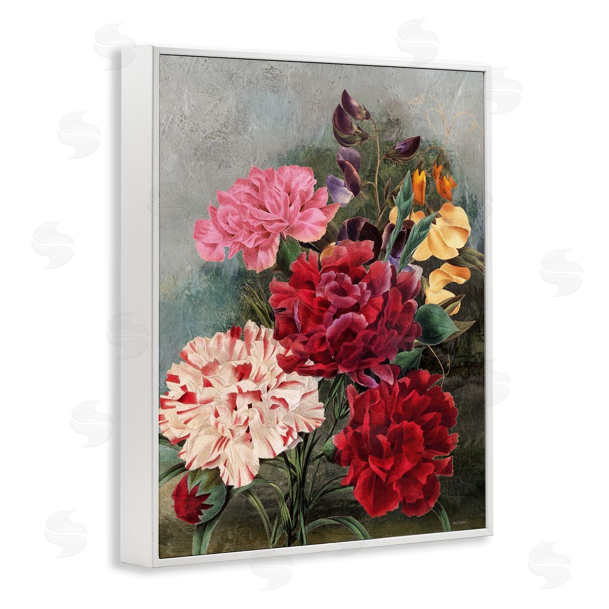 Vintage Geranium Blooms White Frame Print Wall Art, Home Decor by Carol Robinson