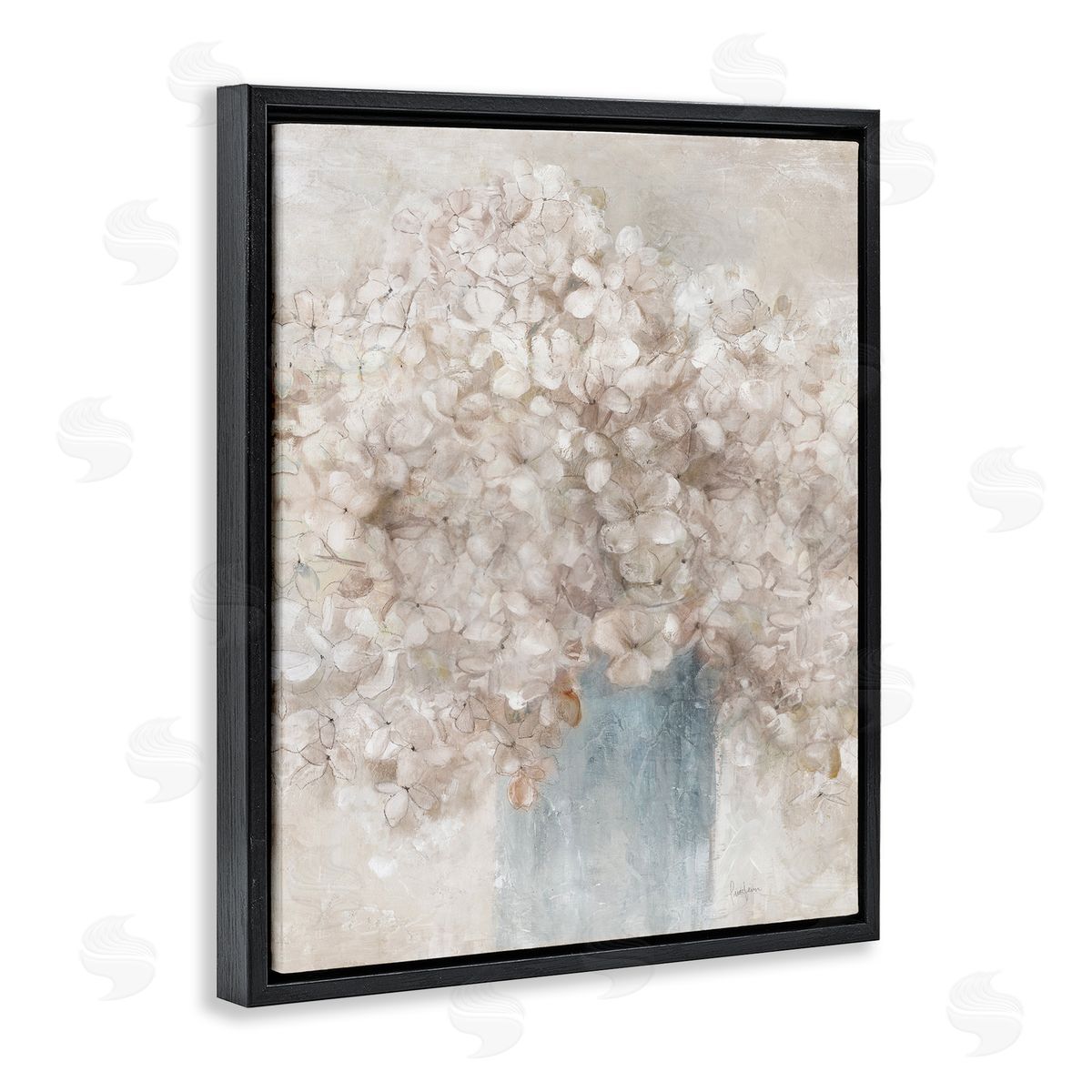 Soft Clouded Bouquet Black Floating Frame Canvas Wall Art, Home Decor by Livi Finn
