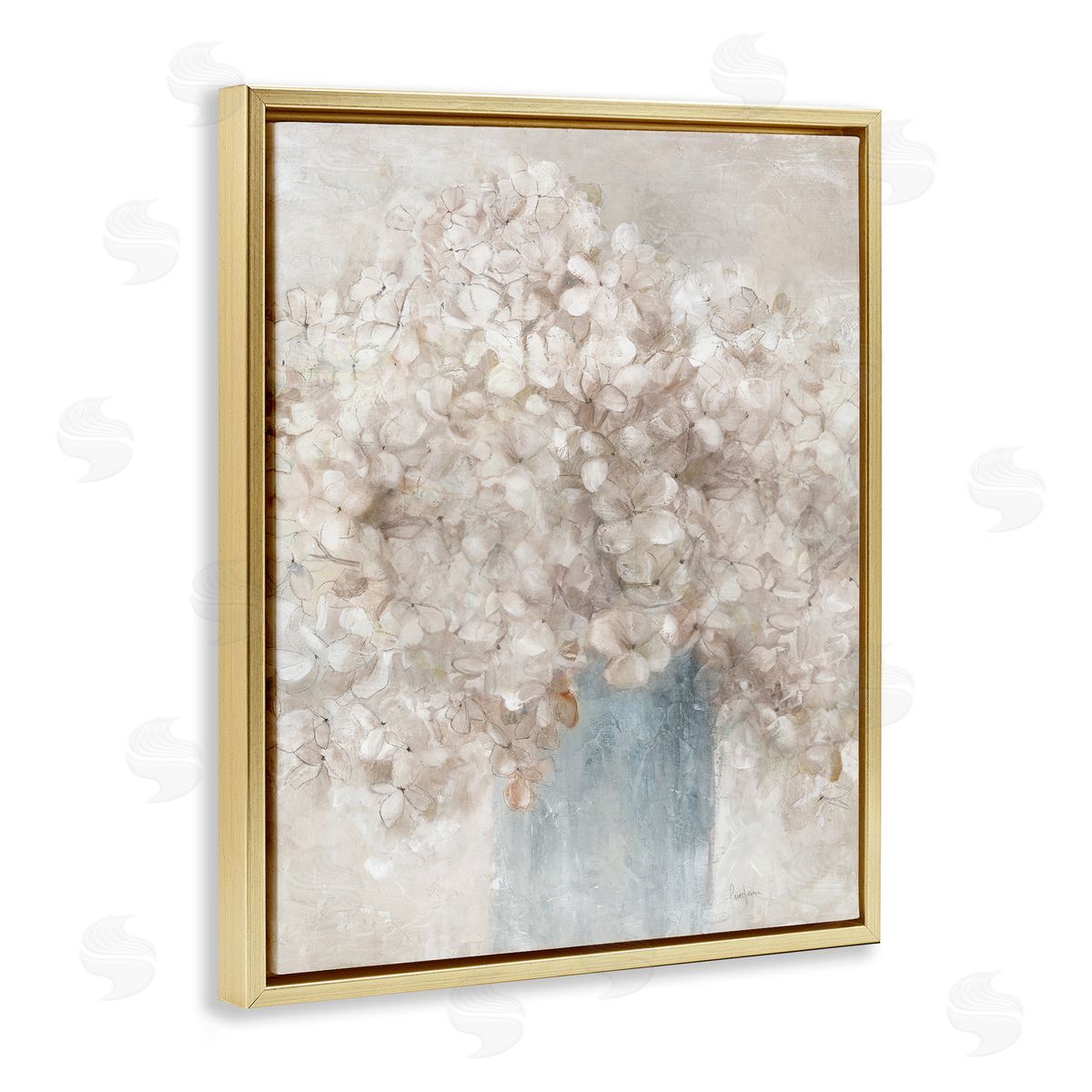 Soft Clouded Bouquet Gold Floating Frame Canvas Wall Art, Home Decor by Livi Finn
