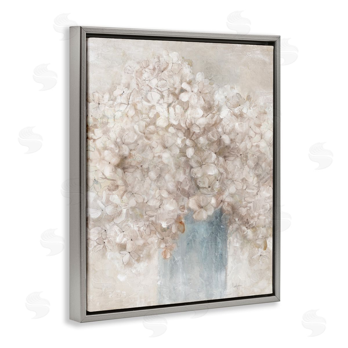 Soft Clouded Bouquet Grey Floating Frame Canvas Wall Art, Home Decor by Livi Finn