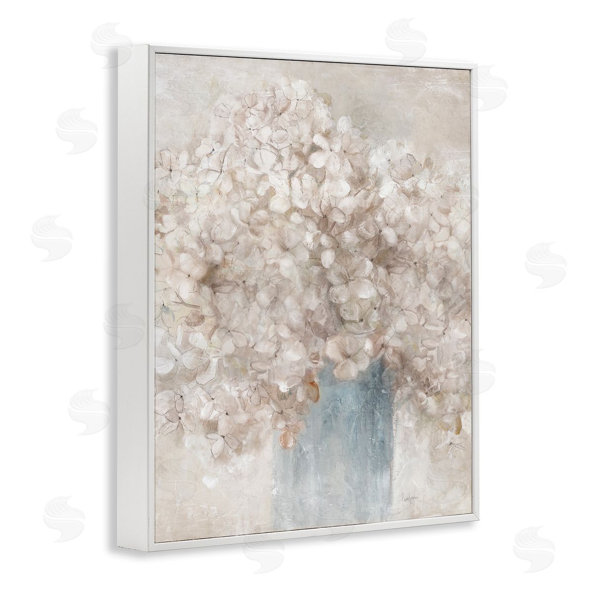 Soft Clouded Bouquet White Frame Print Wall Art, Home Decor by Livi Finn