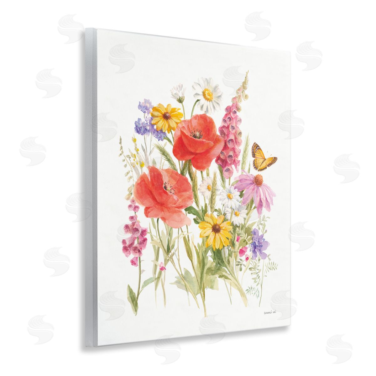 Bright Flowers and Butterfly Wood Plaque Wall Art, Home Decor by Danhui Nai