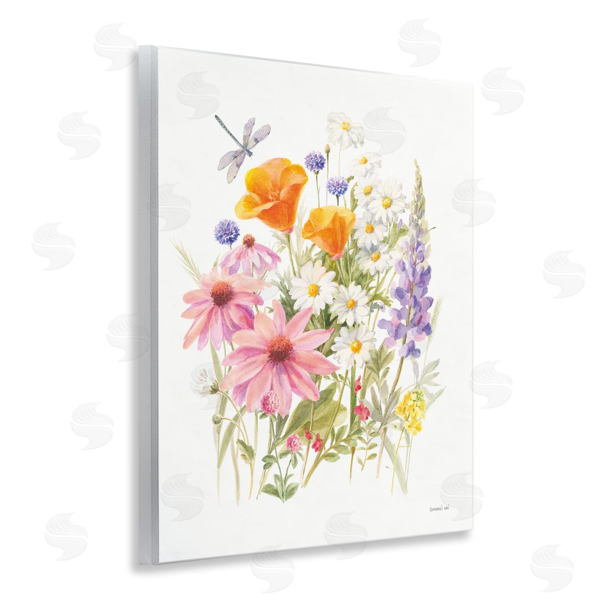 Bright Flowers and Dragonfly Wood Plaque Wall Art, Home Decor by Danhui Nai