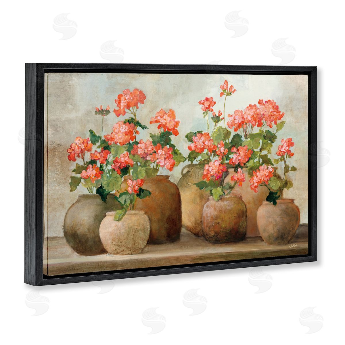 Pink Cottage Geraniums Black Floating Frame Canvas Wall Art, Home Decor by Julia Purinton