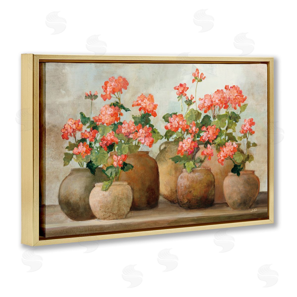Pink Cottage Geraniums Gold Floating Frame Canvas Wall Art, Home Decor by Julia Purinton