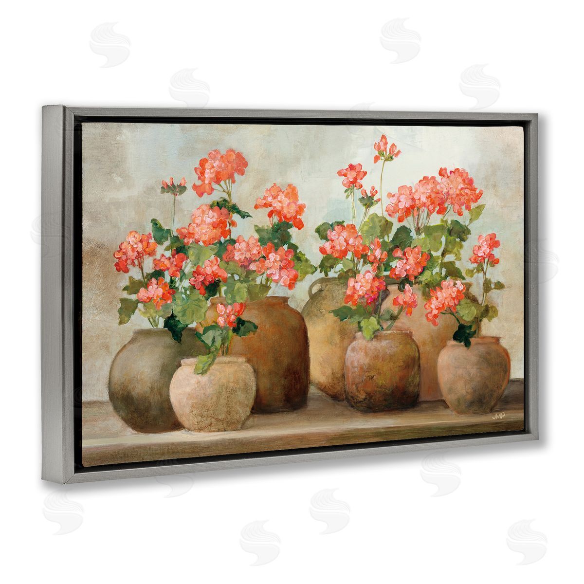 Pink Cottage Geraniums Grey Floating Frame Canvas Wall Art, Home Decor by Julia Purinton