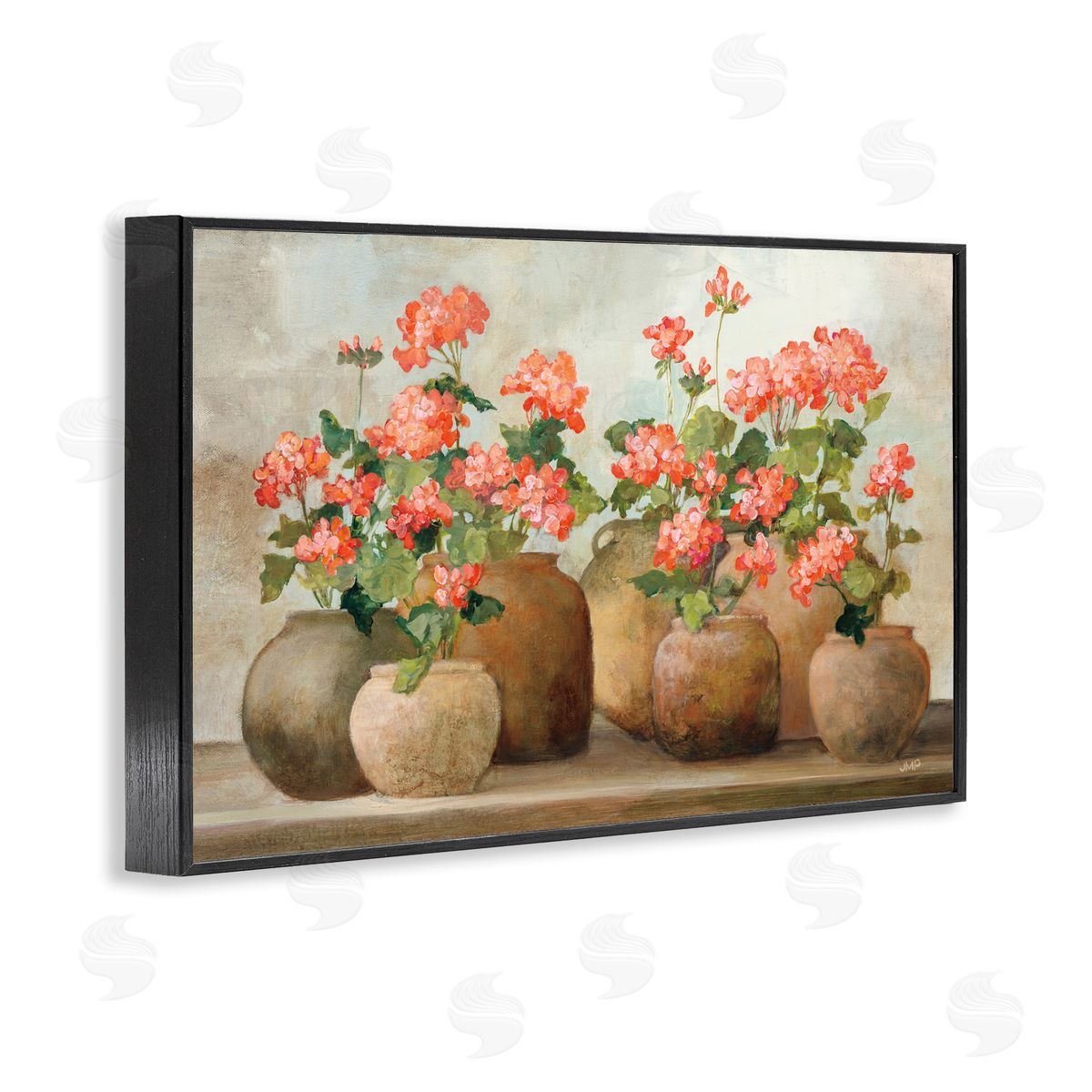 Pink Cottage Geraniums Black Frame Print Wall Art, Home Decor by Julia Purinton