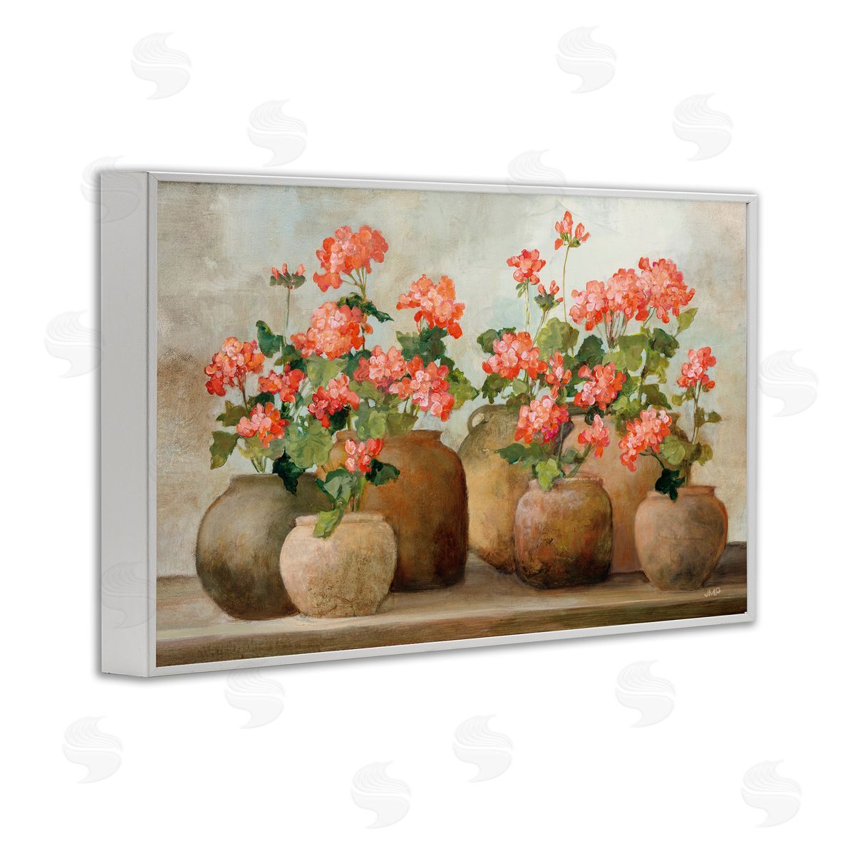 Pink Cottage Geraniums White Frame Print Wall Art, Home Decor by Julia Purinton