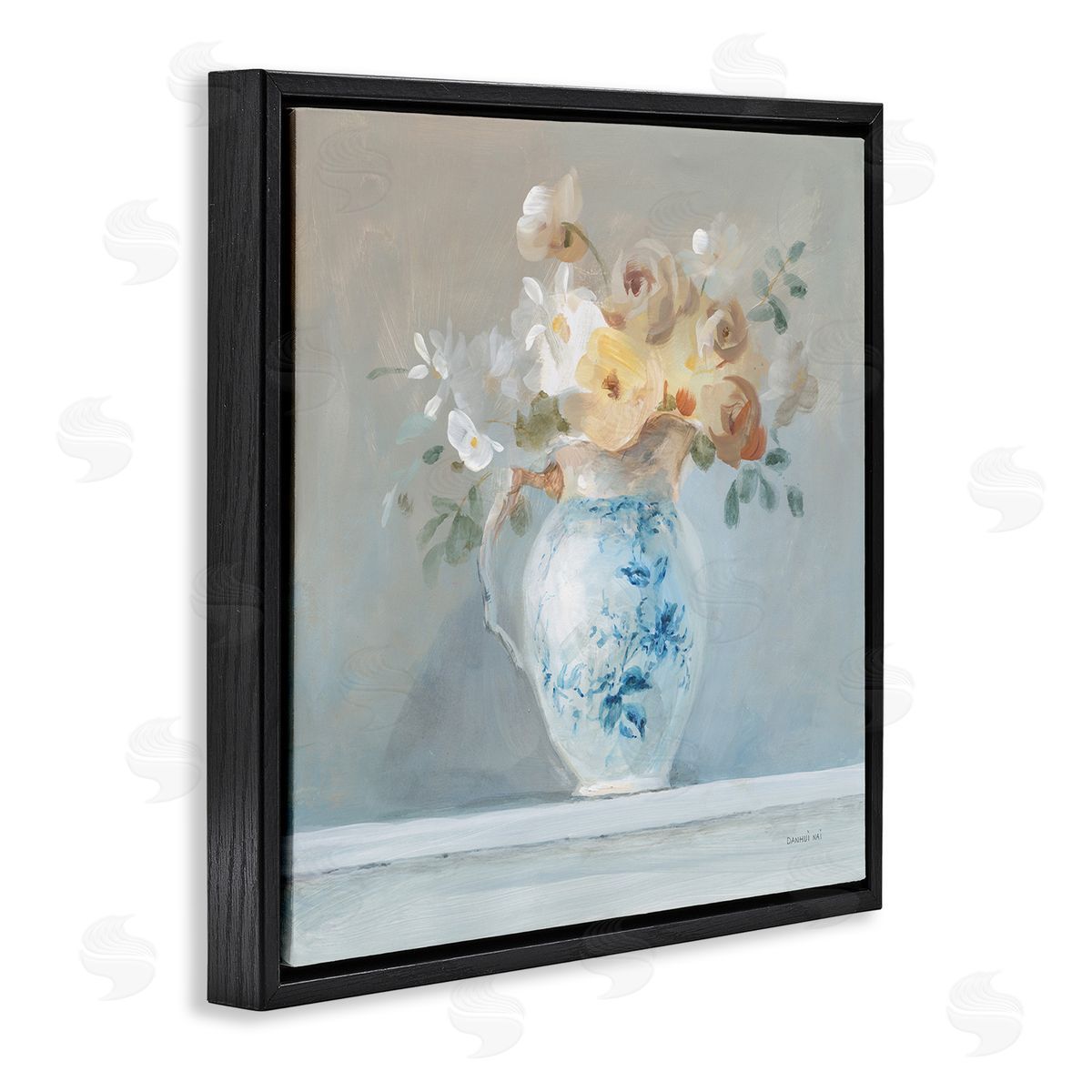 Heirloom Flower Bouquet Black Floating Frame Canvas Wall Art, Home Decor by Danhui Nai