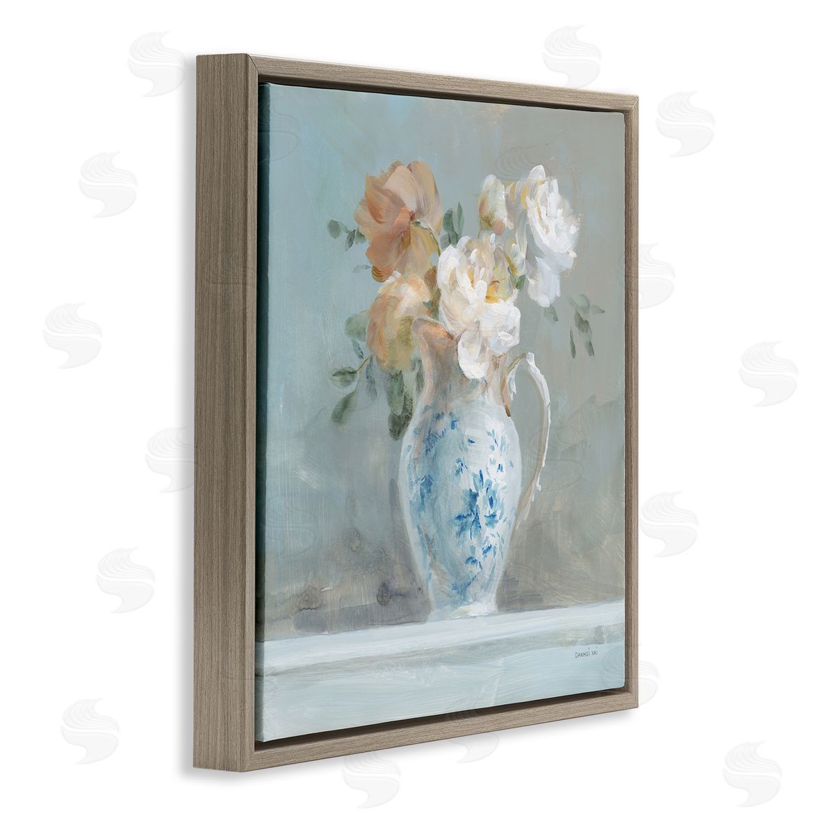 Heirloom Floral Bouquet Brown Floating Frame Canvas Wall Art, Home Decor by Danhui Nai