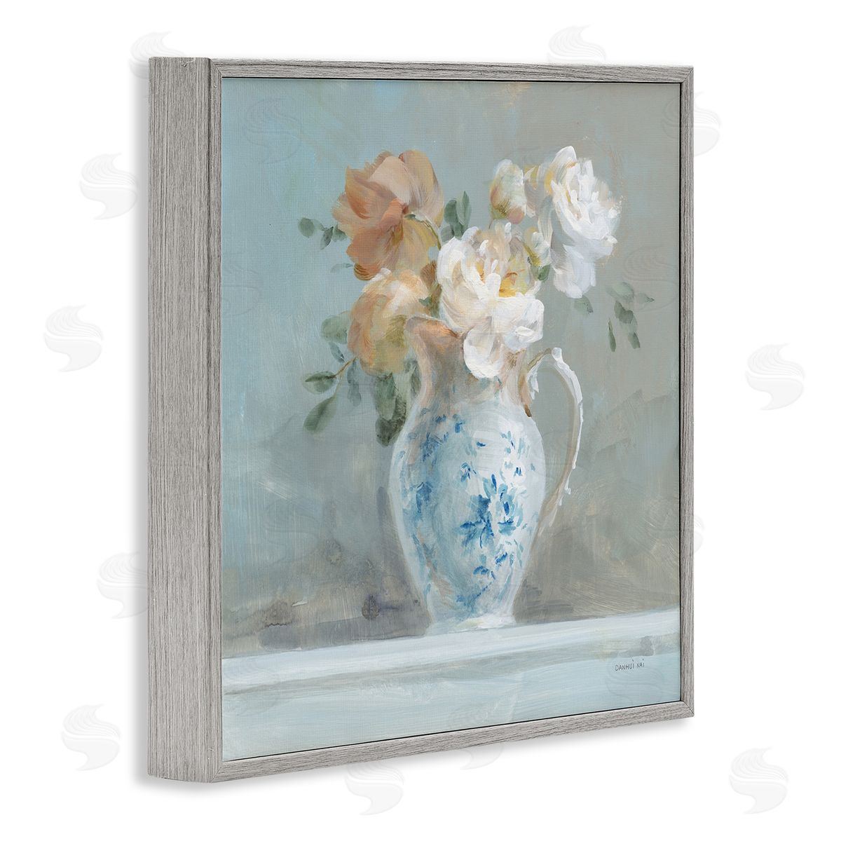 Heirloom Floral Bouquet Grey Frame Print Wall Art, Home Decor by Danhui Nai