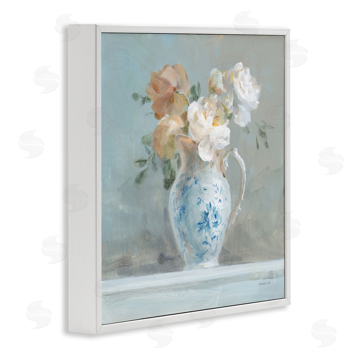 Heirloom Floral Bouquet White Frame Print Wall Art, Home Decor by Danhui Nai