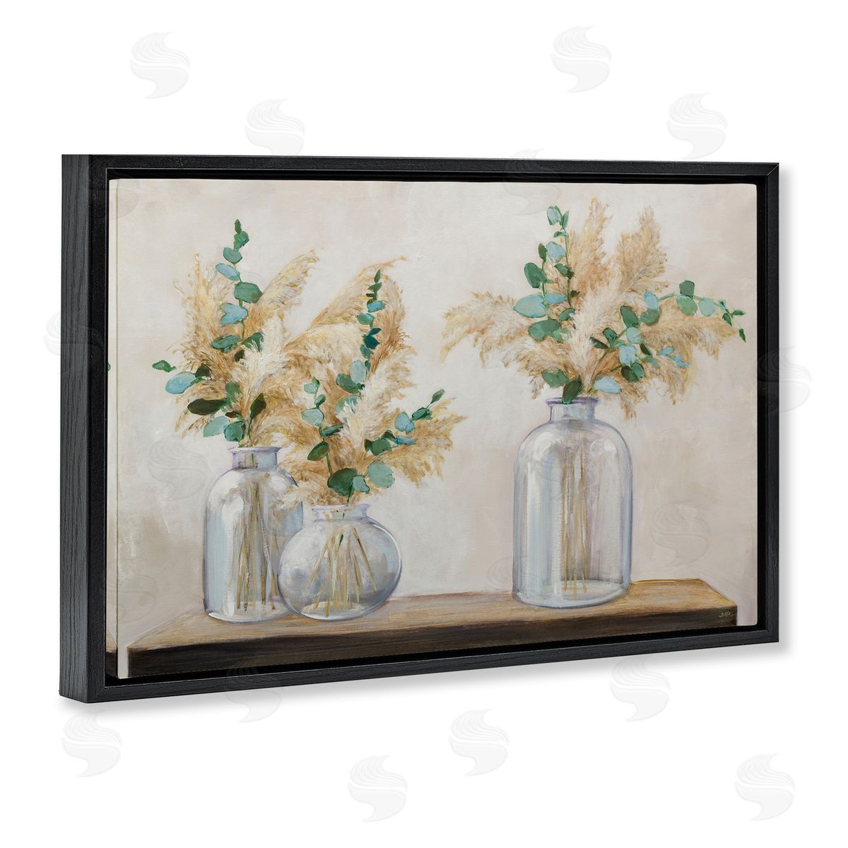 Pampas and Eucalyptus Black Floating Frame Canvas Wall Art, Home Decor by Julia Purinton