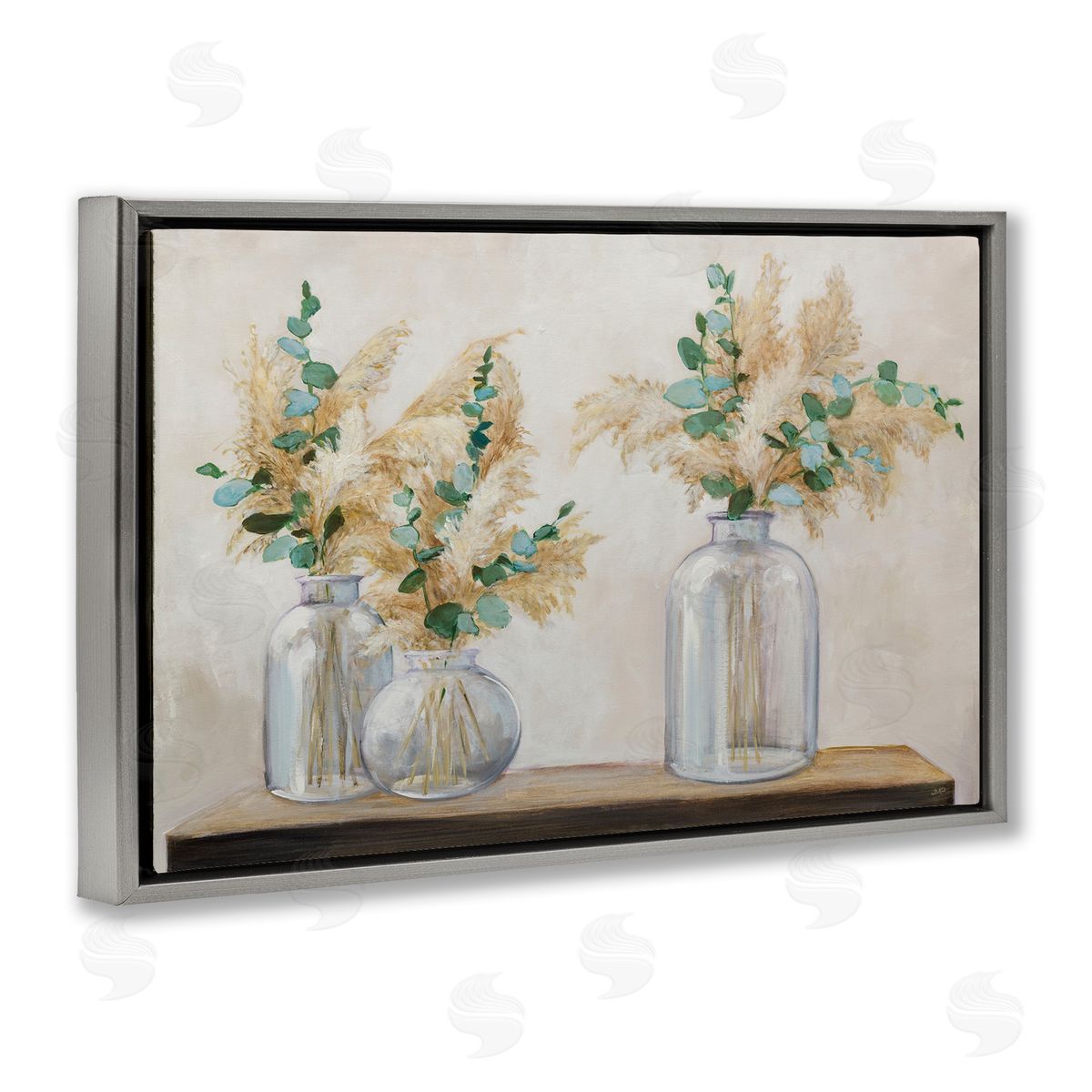Pampas and Eucalyptus Grey Floating Frame Canvas Wall Art, Home Decor by Julia Purinton