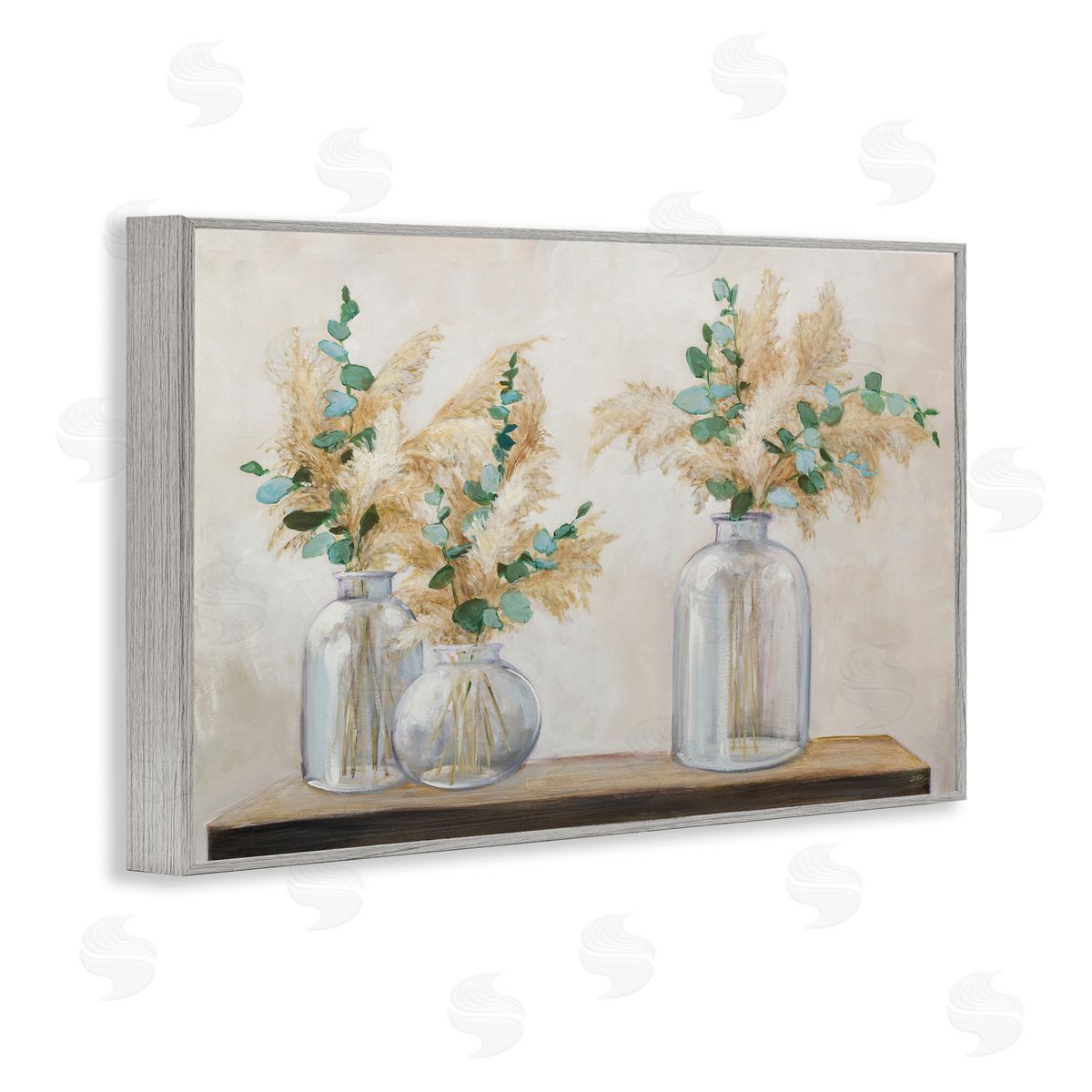Pampas and Eucalyptus Grey Frame Print Wall Art, Home Decor by Julia Purinton