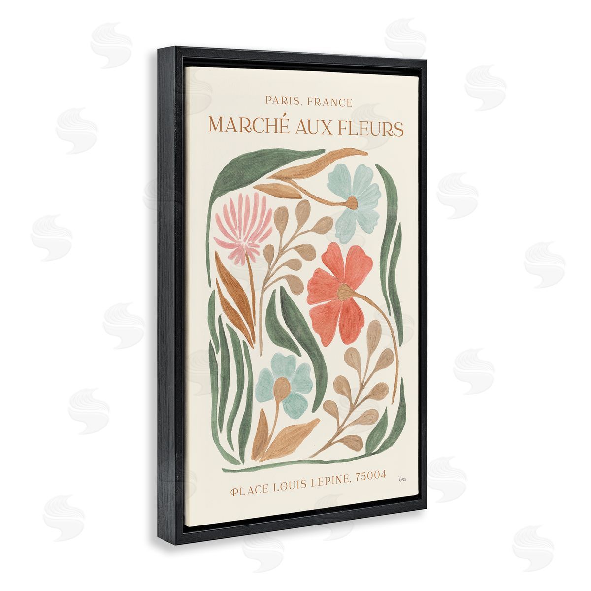 French Floral Painting Black Floating Frame Canvas Wall Art, Home Decor by Veronique Charron