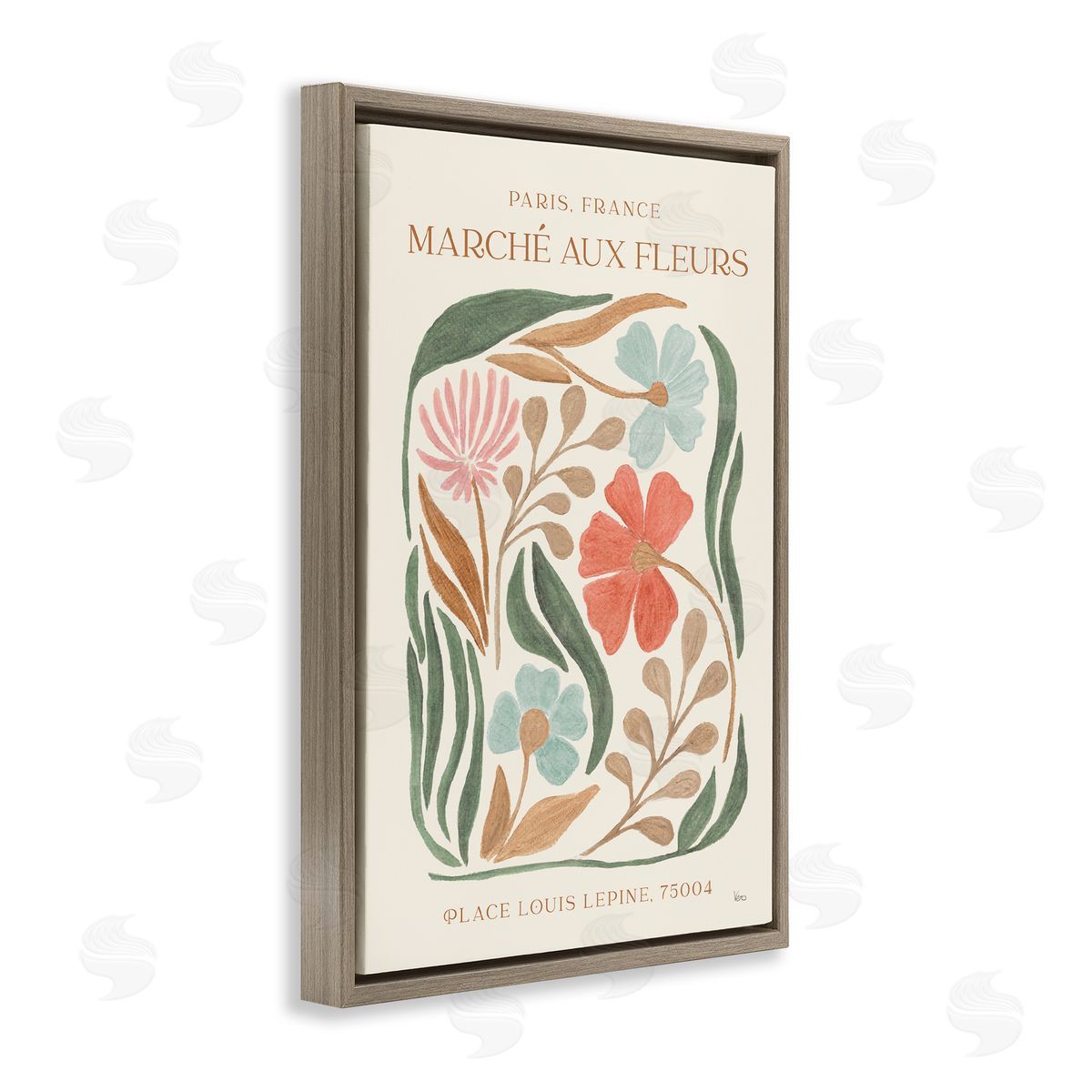 French Floral Painting Brown Floating Frame Canvas Wall Art, Home Decor by Veronique Charron