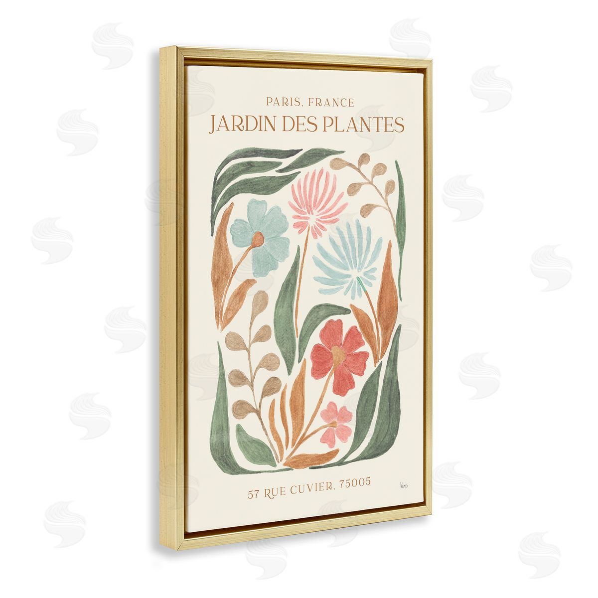 French Exhibition Florals Gold Floating Frame Canvas Wall Art, Home Decor by Veronique Charron